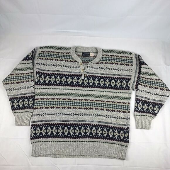 Vintage Peconic Bay Traders Men’sxLarge Thick Knit Cotton Grandpa‎ Sweater USA - Picture 1 of 9